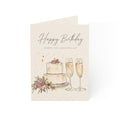 Birthday Greeting Card — Elegant Cake & Champagne Design (1–50 pcs)