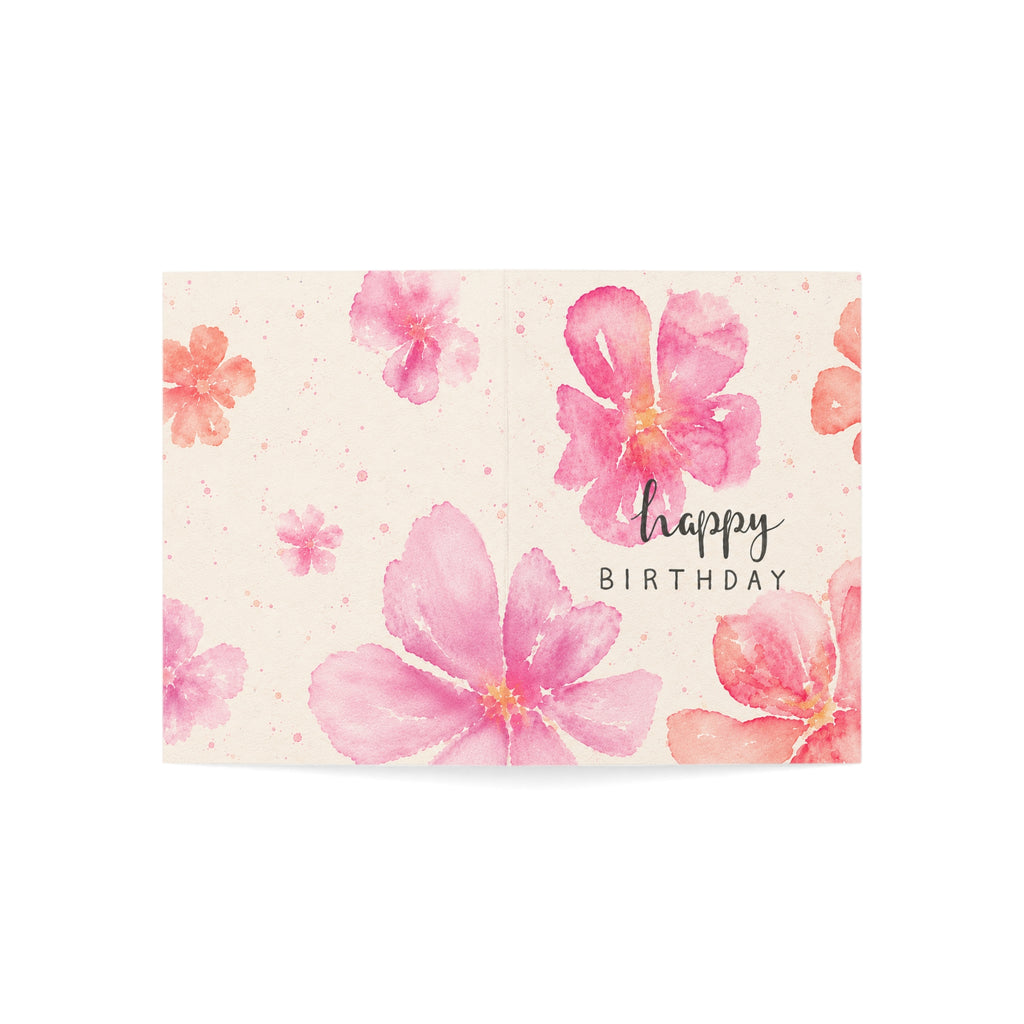Birthday Cards — Pink Watercolor Floral Greeting Cards (Pack of 1, 10, 30, 50)