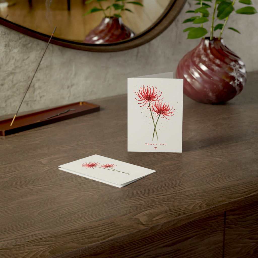 Thank You Greeting Card — Red Spider Lily Floral Note Card (Single or Bulk Packs)