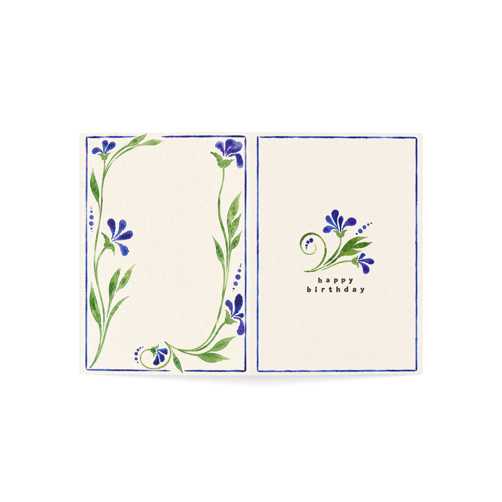 Birthday Greeting Cards — Blue Floral Watercolor Note Cards (1/10/30/50 pcs)