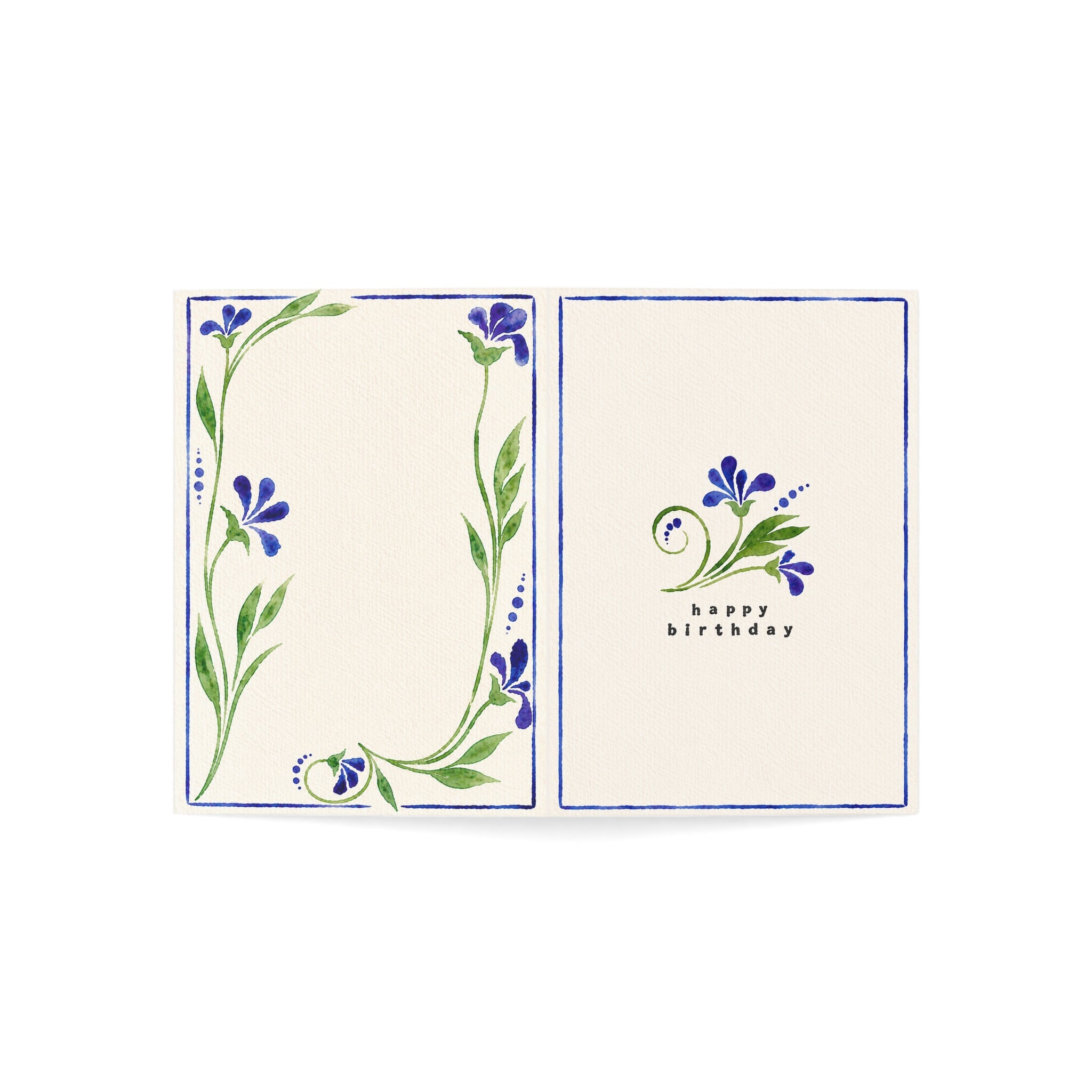 Birthday Greeting Cards — Blue Floral Watercolor Note Cards (1/10/30/50 pcs)