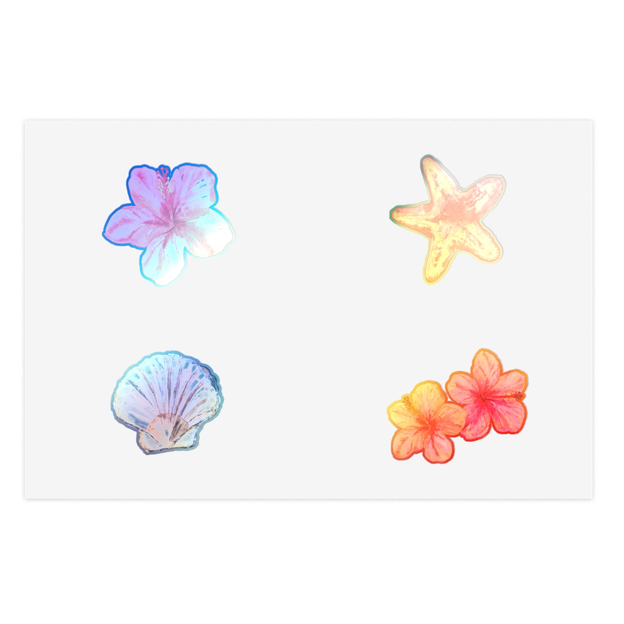 Beach Floral Sticker Sheet — Tropical Plumeria, Starfish & Seashell Decals