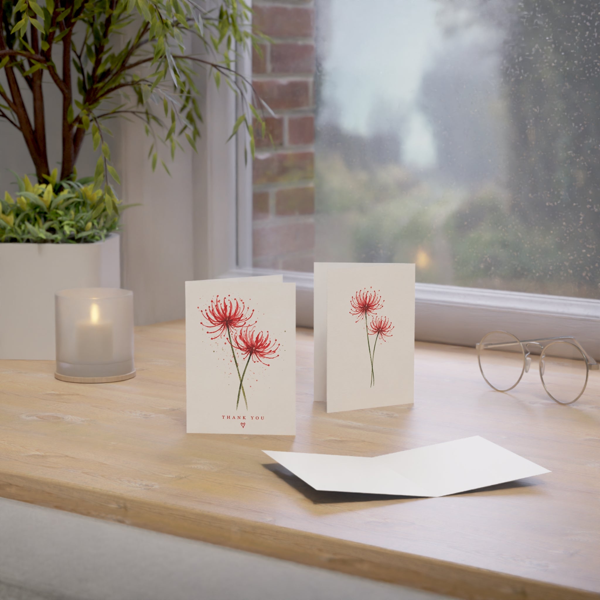 Thank You Greeting Card — Red Spider Lily Floral Note Card (Single or Bulk Packs)