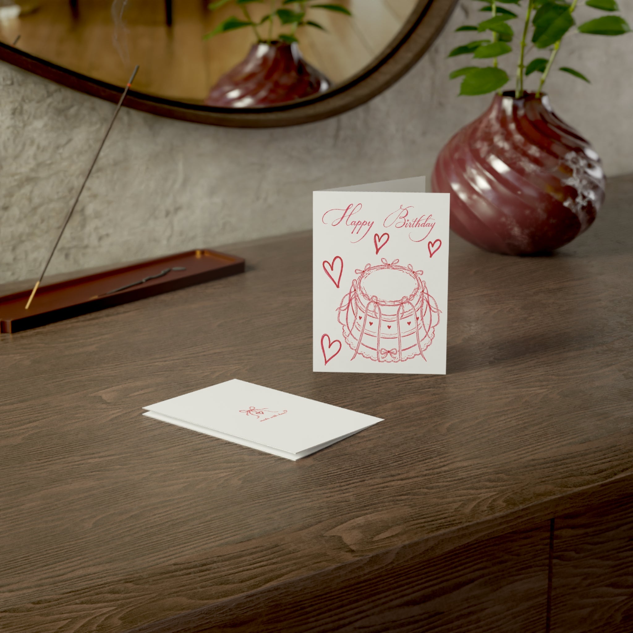 Happy Birthday Cake Greeting Card — Romantic Pink Heart Birthday Cards (1/10/30/50 pcs)